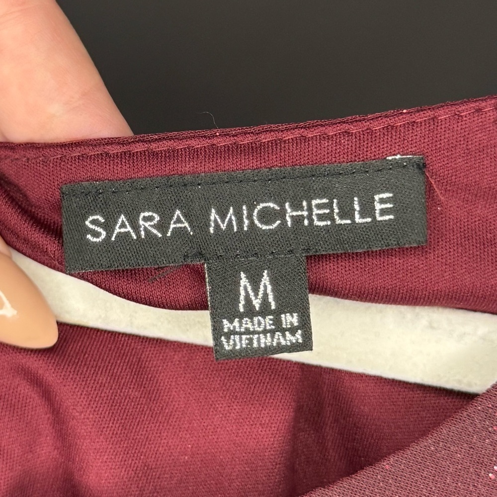 Sara Michelle Maroon Ombre Glitter Long Sleeve Top w/ Tie Cuffs | Medium | EUC - Picture 3 of 3